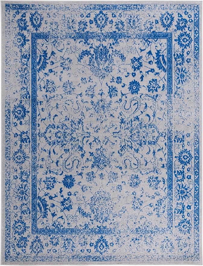 SAFAVIEH Area Rug 8x10 - Adirondack Collection - Large - Grey & Blue, Distressed Vintage Floral Design, Non-Shedding & Easy to Clean, Ideal for Living Room, Bedroom, Dining Space (ADR109A)