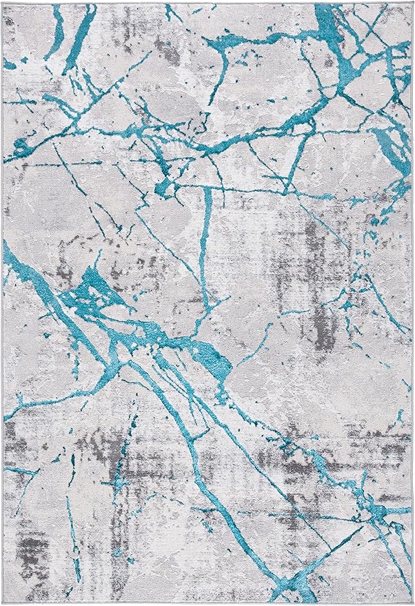 SAFAVIEH Amelia Collection Accent Rug - 3' x 5', Grey & Aqua, Modern Abstract Design, Non-Shedding & Easy Care, Ideal for High Traffic Areas in Entryway, Living Room, Bedroom (ALA293H)