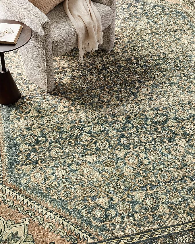 Loloi Magnolia Home by Joanna Gaines Banks Collection BAN-02 Denim/Clay 7'-6" x 9'-6", .13" Pile Height, Machine Washable, Area Rug