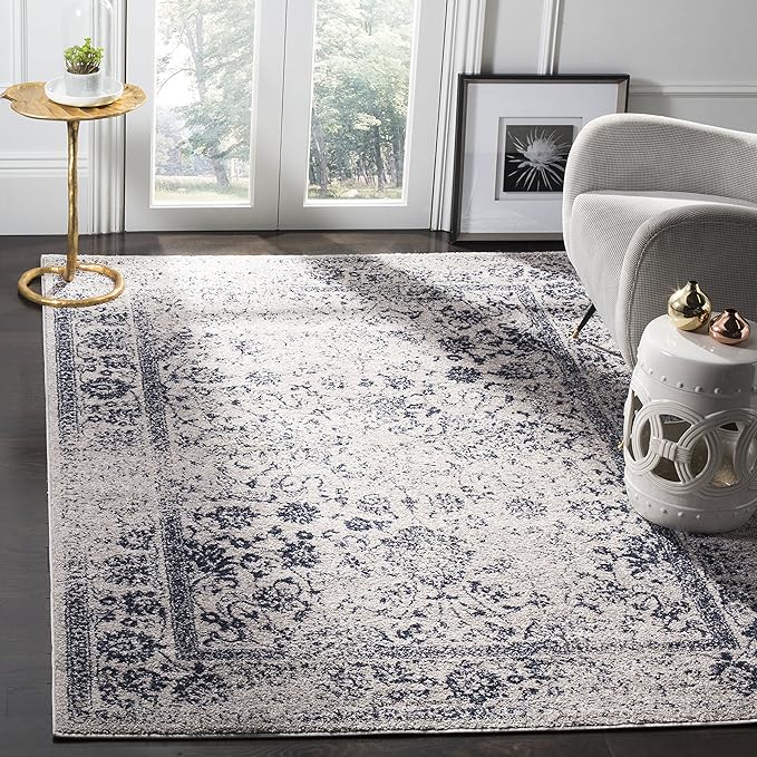 SAFAVIEH Area Rug 3x5 - Adirondack Collection - Grey & Navy, Distressed Vintage Floral Design, Non-Shedding & Easy to Clean, Ideal for Living Room, Bedroom, Dining Space (ADR109P)