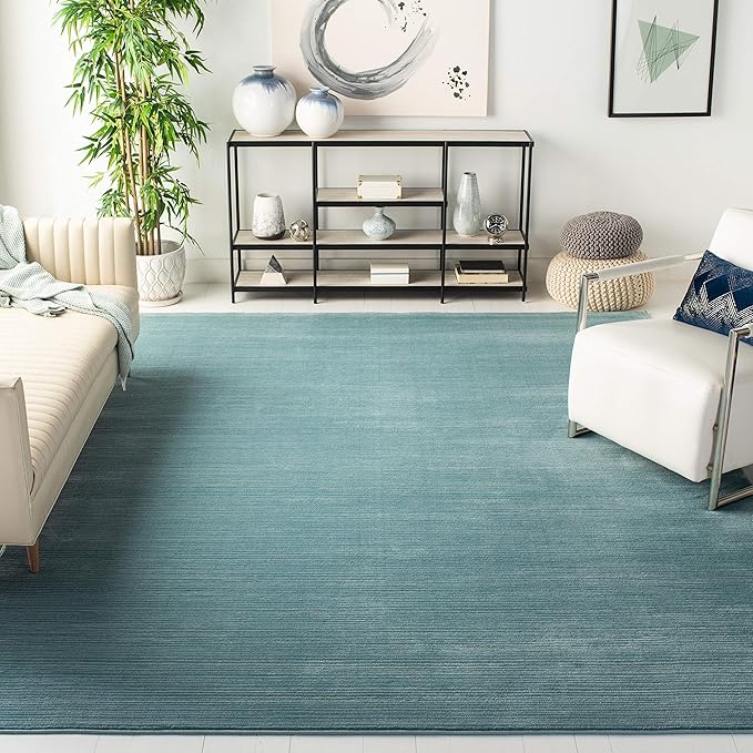 SAFAVIEH Vision Collection Area Rug - 5' Square, Aqua, Modern Ombre Design, Non-Shedding & Easy to Clean, Ideal for Living Room, Bedroom, Dining Space (VSN606B)