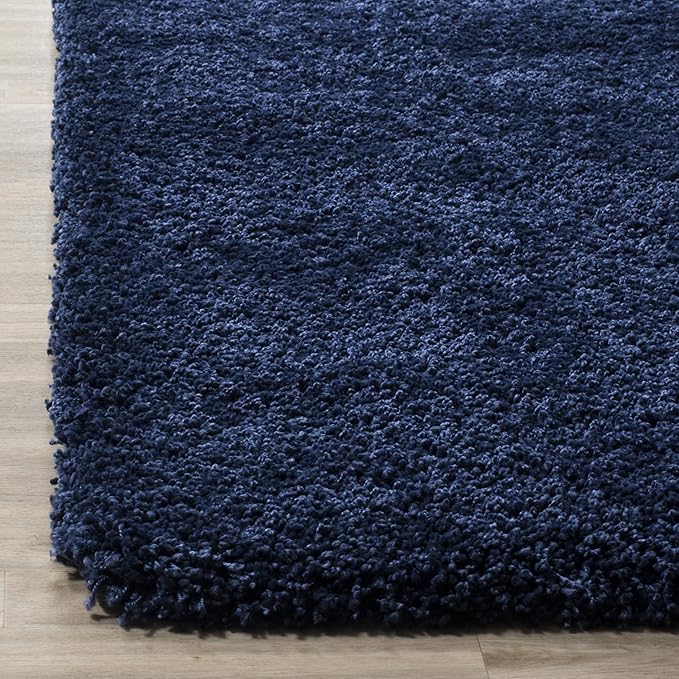 SAFAVIEH Milan Shag Collection Runner Rug - 2' x 12', Navy, Solid Design, Non-Shedding & Easy Care, 2-inch Thick Ideal for High Traffic Areas in Living Room, Bedroom (SG180-7070)