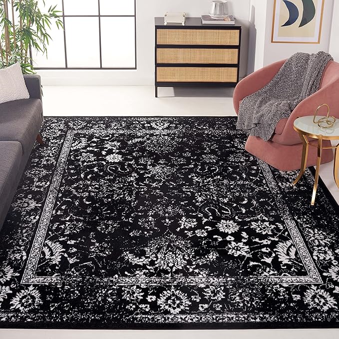 SAFAVIEH Area Rug 10x14 - Adirondack Collection - Large - Black & Ivory, Distressed Vintage Floral Design, Non-Shedding & Easy to Clean, Ideal for Living Room, Bedroom, Dining (ADR109Z)