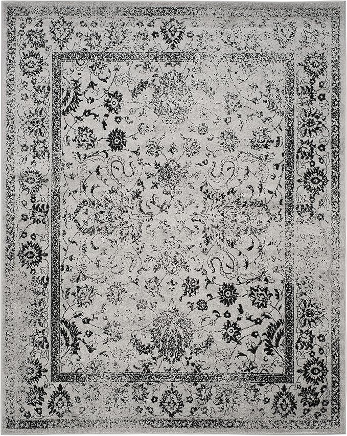 SAFAVIEH Area Rug 12x18 - Adirondack Collection - Large - Grey & Black, Distressed Vintage Floral Design, Non-Shedding & Easy to Clean, Ideal for Living Room, Bedroom, Dining Space (ADR109B)