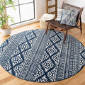 SAFAVIEH Tulum Collection Area Rug - 8' Round, Navy & Ivory, Moroccan Boho Tribal Design, Non-Shedding & Easy to Clean, Ideal for Living Room, Bedroom, Dining Space (TUL272N)