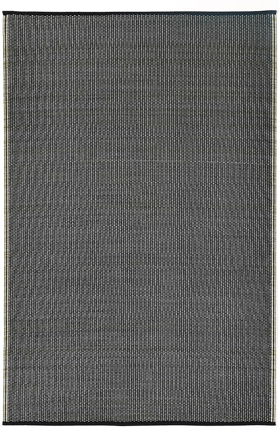Fab Habitat Striped Neutral Outdoor Rug - Waterproof, Fade Resistant, Crease-Free, Reversible - Premium Recycled Plastic - Patio Porch Balcony Deck - Cancun Shadow SandBlack - 8x10 ft