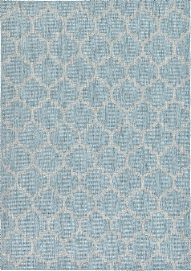 Unique Loom Outdoor Trellis Collection Area Rug (8' x 11' 4" Rectangle, Aquamarine/ Gray)