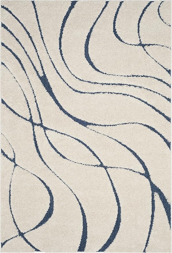 SAFAVIEH Florida Shag Collection Accent Rug - 2'3" x 4', Cream & Blue, Non-Shedding & Easy Care, 1.2-inch Thick Ideal for High Traffic Areas in Entryway, Living Room, Bedroom (SG471-1165)