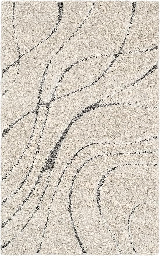 SAFAVIEH Florida Shag Collection Accent Rug - 2'3" x 5', Cream & Grey, Non-Shedding & Easy Care, 1.2-inch Thick Ideal for High Traffic Areas in Entryway, Living Room, Bedroom (SG471-1180)