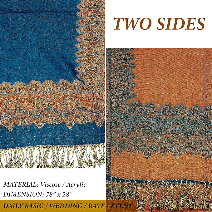 Achillea Big Paisley Pashmina Shawl Wrap for Women – Elegant Scarf for Weddings, Evening Dresses, Festivals & Daily Wear