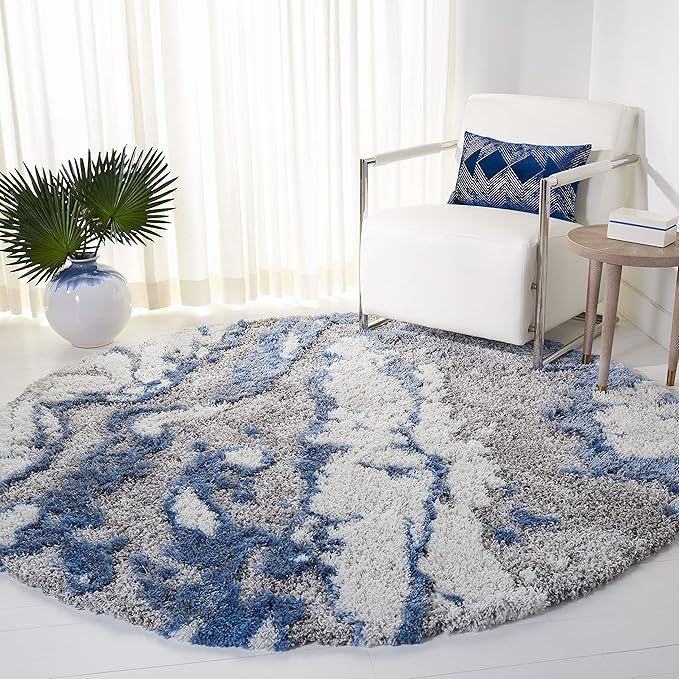 SAFAVIEH Horizon Shag Collection Area Rug - 11' Round, Grey & Blue, Modern Abstract Design, Plush 2.5-inch Thick, Ideal for High Traffic Areas in Living Room, Bedroom, Dining (HZN890G-11R)
