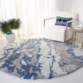 SAFAVIEH Horizon Shag Collection Area Rug - 8' Round, Grey & Blue, Modern Abstract Design, Non-Shedding & Easy Care, 2-inch Thick Ideal for High Traffic Areas in Living Room, Bedroom (HZN890G)