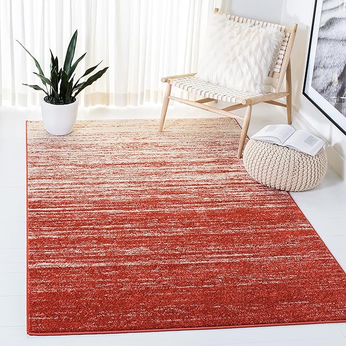 SAFAVIEH Adirondack Collection Area Rug - 6'7" Square, Orange & Grey, Modern Ombre Design, Non Shedding & Easy to Clean, Ideal for Living Room, Bedroom, Office, Dining Space (ADR113P)