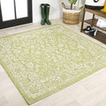 JONATHAN Y Weave Floral Indoor Outdoor Square Area Rug 5X5 Green/Cream, Tela Bohemian Textured for Backyard, Patio, Porch, Easy-Cleaning, High Traffic, Pet-Friendly, Non-Shedding (SMB100D-5SQ)