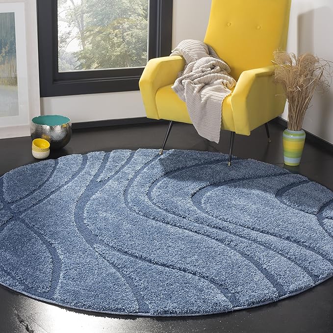 SAFAVIEH Florida Shag Collection Area Rug - 6'7" Round, Light Blue & Blue, Non-Shedding & Easy Care, 1.2-inch Thick Ideal for High Traffic Areas in Living Room, Bedroom (SG471-6065)