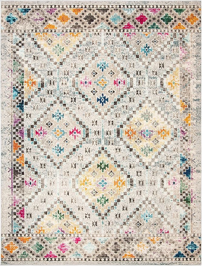 SAFAVIEH Madison Collection Area Rug - 10' x 14', Grey & Yellow, Boho Diamond Distressed Design, Non-Shedding & Easy Care, Ideal for High Traffic Areas in Living Room, Bedroom (MAD418F)