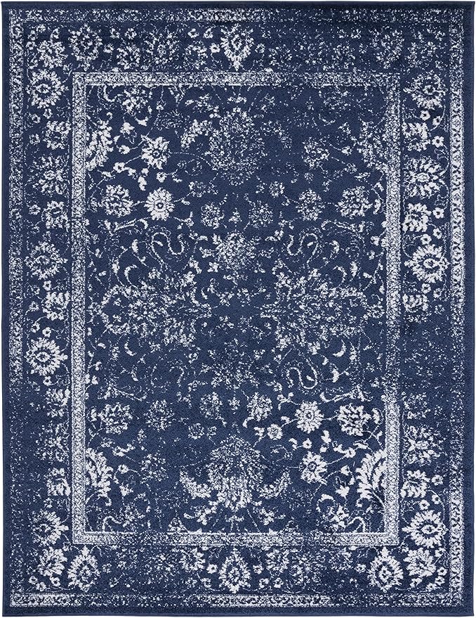 SAFAVIEH Area Rug 11x15 - Adirondack Collection - Large - Navy & Ivory, Distressed Vintage Floral Design, Non-Shedding & Easy to Clean, Ideal for Living Room, Bedroom, Dining Space (ADR109N)