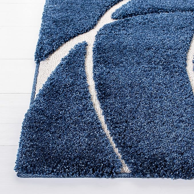 SAFAVIEH Florida Shag Collection Area Rug - 6'7" Square, Navy & Ivory, Non-Shedding & Easy Care, 1.2-inch Thick Ideal for High Traffic Areas in Living Room, Bedroom (SG471-6512)