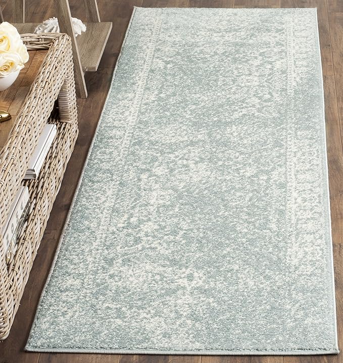 SAFAVIEH Adirondack Collection Runner Rug - 2'1" x 6', Slate & Ivory, Distressed Vintage Floral Design, Non-Shedding & Easy to Clean, Ideal for Hallway, Foyer, Entryway, Bedroom (ADR109T)