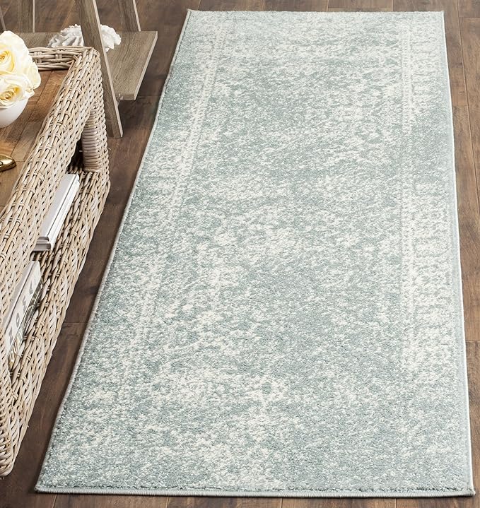 SAFAVIEH Adirondack Collection Runner Rug - 2'6" x 10', Slate & Ivory, Distressed Vintage Floral Design, Non-Shedding & Easy to Clean, Ideal for Hallway, Foyer, Entryway, Bedroom (ADR109T)