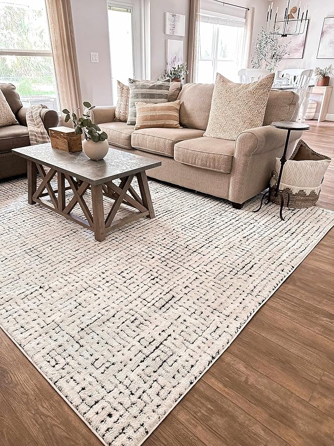 Hauteloom Keita Living Room, Bedroom Area Rug - Contemporary - High Pile - Bone - 9'2" x 12'