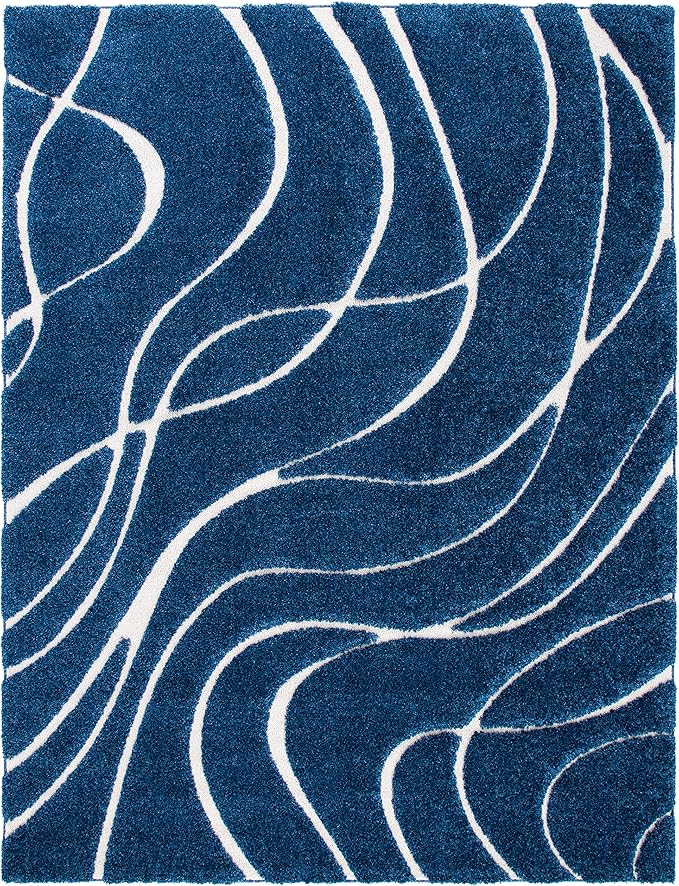 SAFAVIEH Florida Shag Collection Area Rug - 8'6" x 12', Navy & Ivory, Non-Shedding & Easy Care, 1.2-inch Thick Ideal for High Traffic Areas in Living Room, Bedroom (SG471-6512)