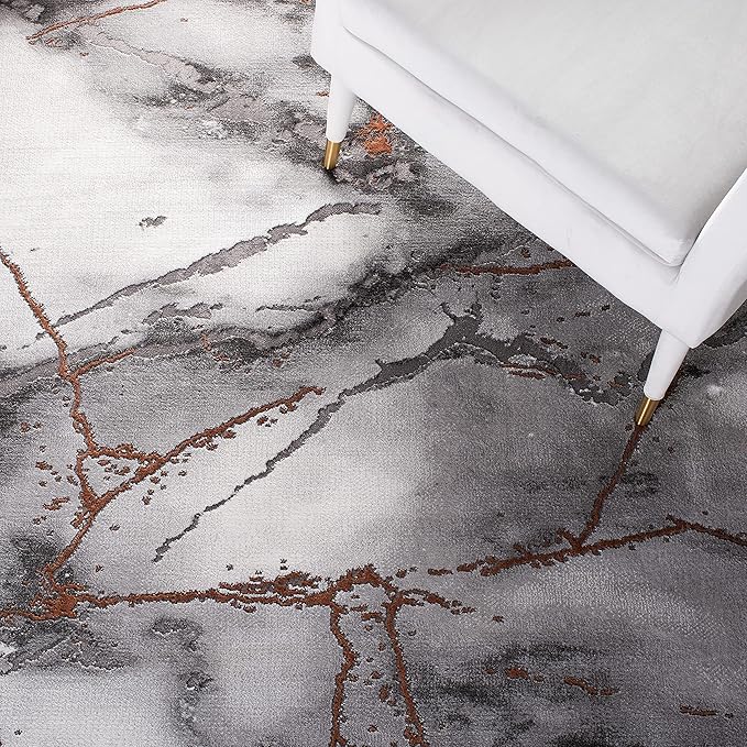 SAFAVIEH Craft Collection Runner Rug - 2'3" x 18', Grey & Orange, Modern Abstract Marble Pattern Design, Non-Shedding & Easy Care, Ideal for High Traffic Areas in Living Room, Bedroom (CFT877P)