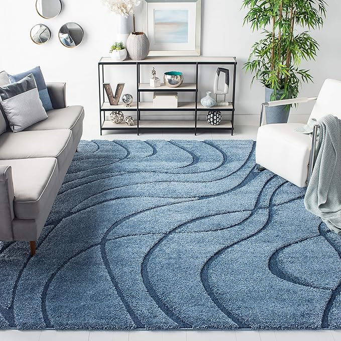 SAFAVIEH Florida Shag Collection Area Rug - 8' x 10', Light Blue & Blue, Non-Shedding & Easy Care, 1.2-inch Thick Ideal for High Traffic Areas in Living Room, Bedroom (SG471-6065)