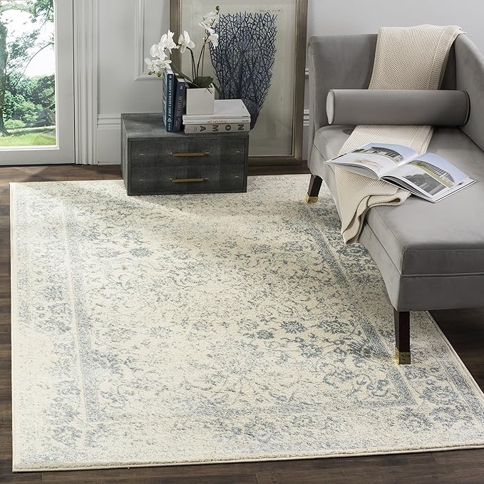 SAFAVIEH Adirondack Collection Area Rug - 5'1" x 7'6", Ivory & Slate, Distressed Vintage Floral Design, Non-Shedding & Easy to Clean, Ideal for Living Room, Bedroom, Dining Space (ADR109S)