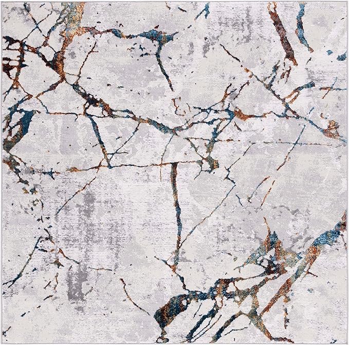SAFAVIEH Amelia Collection Area Rug - 6'7" Square, Grey & Blue Gold, Modern Abstract Design, Non-Shedding & Easy Care, Ideal for High Traffic Areas in Living Room, Bedroom (ALA293M)
