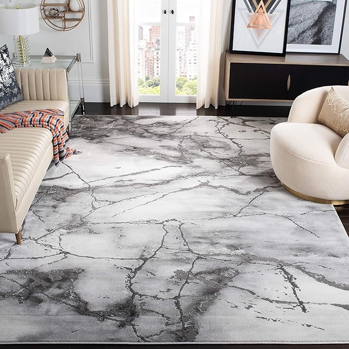 SAFAVIEH Craft Collection X-Large Area Rug - 12' x 15', Grey & Silver, Modern Abstract Design, Non-Shedding & Easy Care, Ideal for High Traffic Areas in Living Room, Bedroom (CFT877G)
