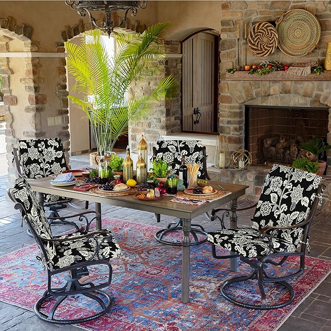 Arden Outdoor Dining Chair Cushion, 20 x 20, Rain-Proof, Fade Resistant, Ashland Black Jacobean