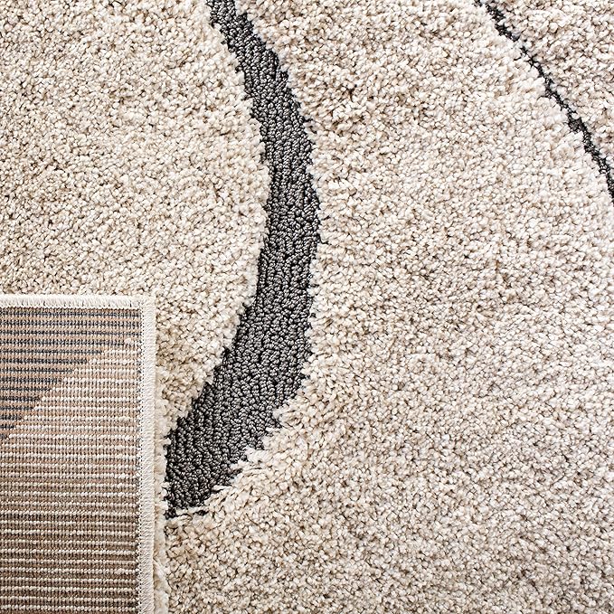 SAFAVIEH Florida Shag Collection Area Rug - 10' Square, Cream & Grey, Non-Shedding & Easy Care, 1.2-inch Thick Ideal for High Traffic Areas in Living Room, Bedroom (SG471-1180)