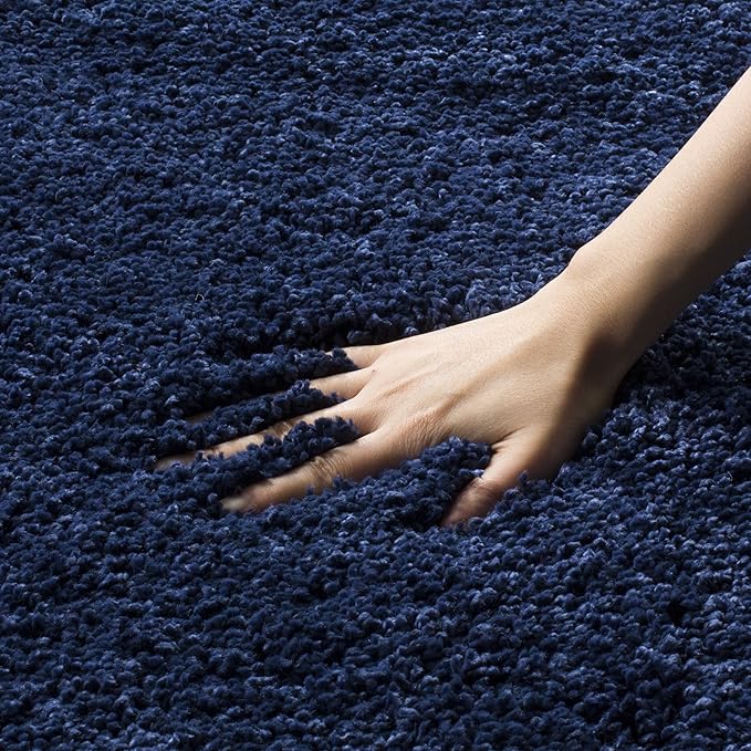 SAFAVIEH Milan Shag Collection Area Rug - 10' Square, Navy, Solid Design, Non-Shedding & Easy Care, 2-inch Thick Ideal for High Traffic Areas in Living Room, Bedroom (SG180-7070)