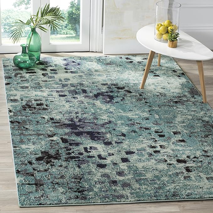 SAFAVIEH Monaco Collection Accent Rug - 4' x 5'7", Light Blue & Multi, Abstract Watercolor Design, Non-Shedding & Easy Care, Ideal for High Traffic Areas in Entryway, Living Room, Bedroom (MNC225J)