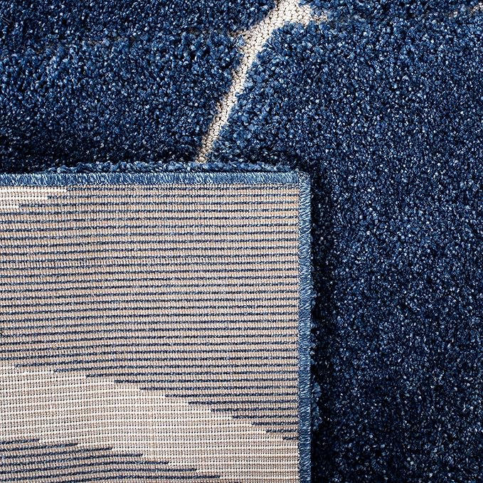 SAFAVIEH Florida Shag Collection Area Rug - 6'7" Square, Navy & Ivory, Non-Shedding & Easy Care, 1.2-inch Thick Ideal for High Traffic Areas in Living Room, Bedroom (SG471-6512)