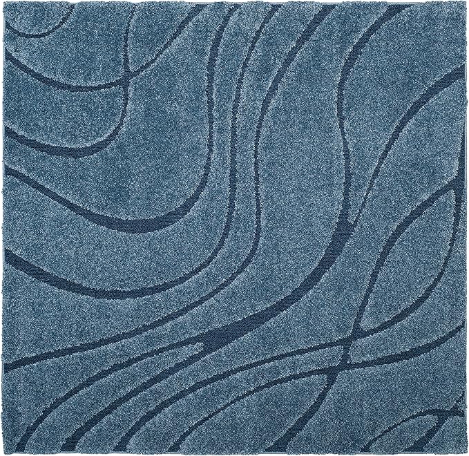 SAFAVIEH Florida Shag Collection Area Rug - 4' Square, Light Blue & Blue, Non-Shedding & Easy Care, 1.2-inch Thick Ideal for High Traffic Areas in Living Room, Bedroom (SG471-6065)