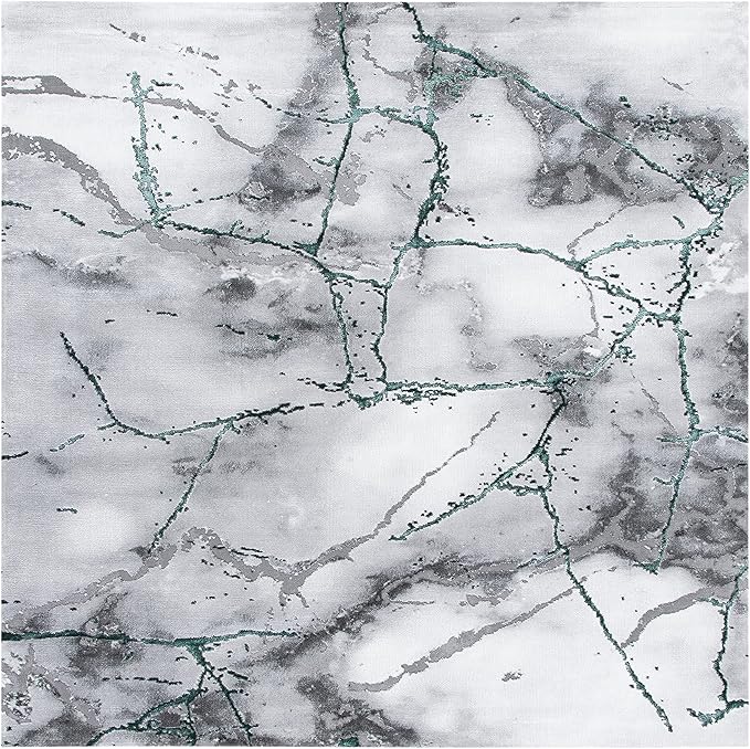 SAFAVIEH Craft Collection Area Rug - 6'7" Square, Grey & Green, Modern Abstract Design, Non-Shedding & Easy Care, Ideal for High Traffic Areas in Living Room, Bedroom (CFT877Y)