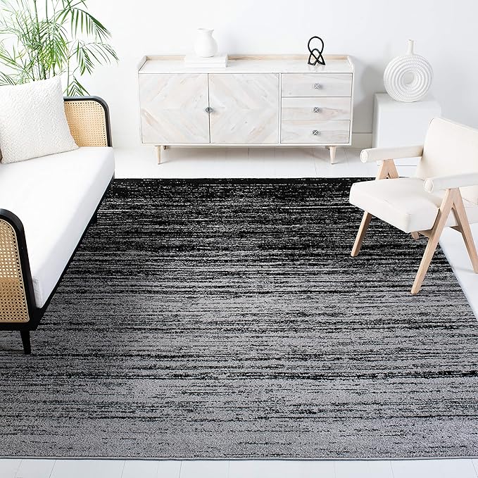 SAFAVIEH Adirondack Collection Area Rug - 6' Square, Silver & Black, Modern Ombre Design, Non Shedding & Easy to Clean, Ideal for Living Room, Bedroom, Office, Dining Space (ADR113A)