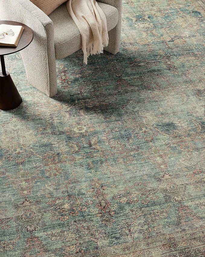 Loloi Magnolia Home by Joanna Gaines Banks Collection BAN-01 Ocean/Spice 7'-6" x 9'-6", .13" Pile Height, Machine Washable, Area Rug