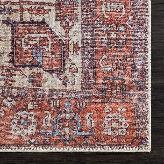 Bloom Rugs Washable 5' x 7' Rug - Red/Orange/Beige Traditional Area Rug for Living Room, Bedroom, Dining Room, and Kitchen - Exact Size: 5' x 7'