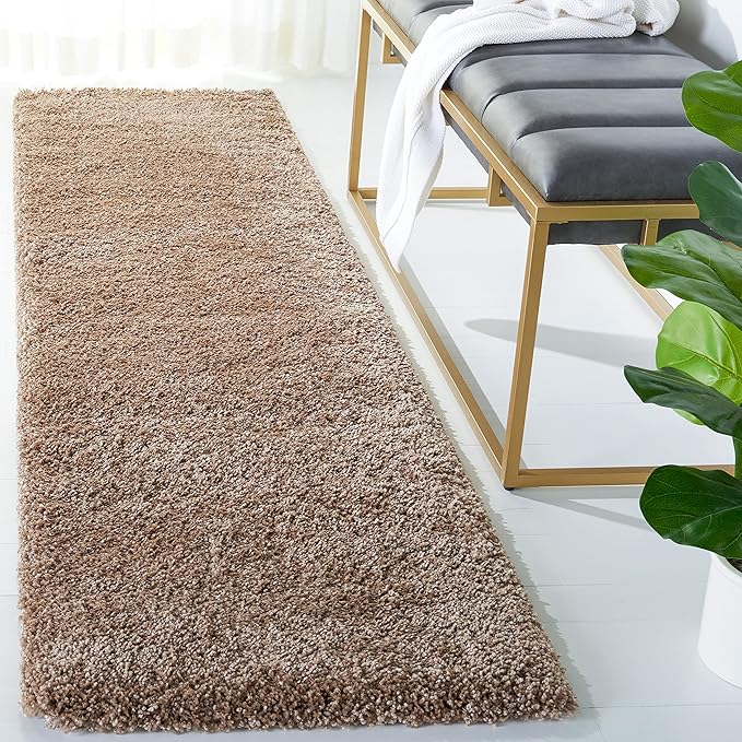 SAFAVIEH Milan Shag Collection Runner Rug - 2' x 8', Dark Beige, Solid Design, Non-Shedding & Easy Care, 2-inch Thick Ideal for High Traffic Areas in Living Room, Bedroom (SG180-1414)