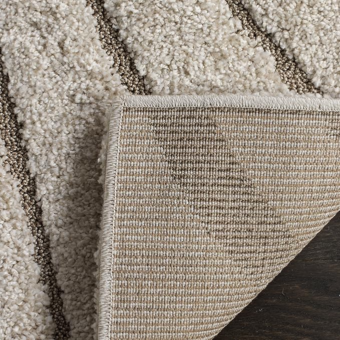 SAFAVIEH Florida Shag Collection 9' Round Cream/Beige SG471 Abstract Wave Non-Shedding Living Room Bedroom Dining Room Entryway Plush 1.2-inch Thick Area Rug
