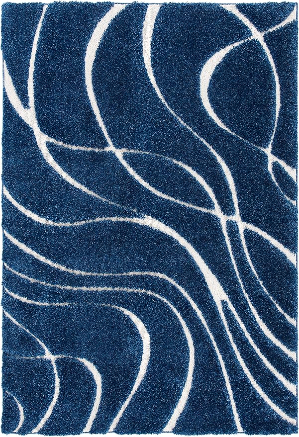 SAFAVIEH Florida Shag Collection Area Rug - 5'3" x 7'6", Navy & Ivory, Non-Shedding & Easy Care, 1.2-inch Thick Ideal for High Traffic Areas in Living Room, Bedroom (SG471-6512)