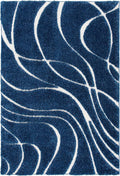SAFAVIEH Florida Shag Collection Accent Rug - 2'3" x 5', Navy & Ivory, Non-Shedding & Easy Care, 1.2-inch Thick Ideal for High Traffic Areas in Entryway, Living Room, Bedroom (SG471-6512)