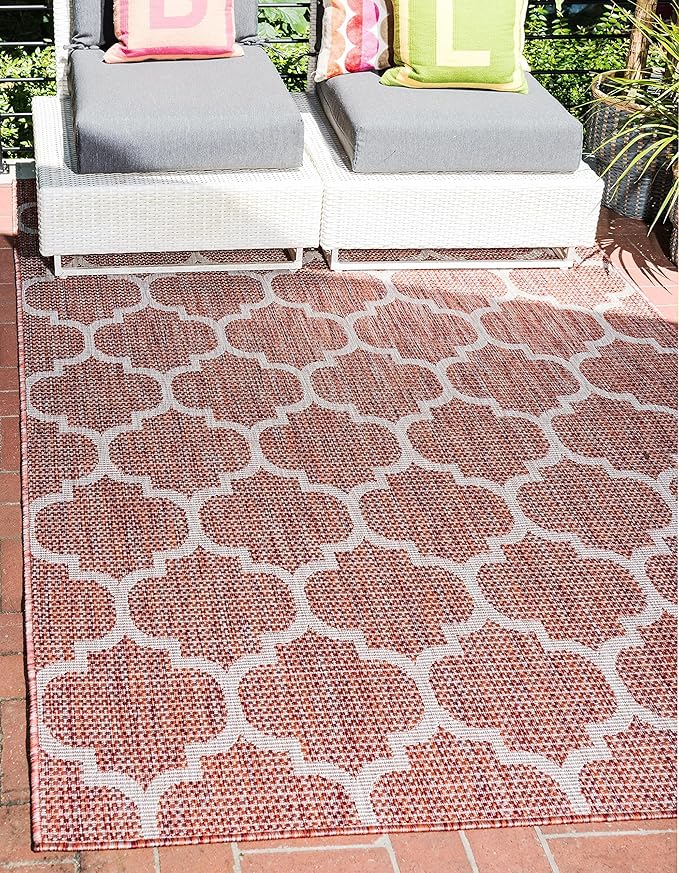 Unique Loom Outdoor Trellis Collection Area Rug (9' x 12' Rectangle, Rust Red/ Ivory)