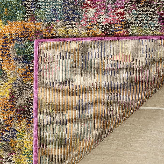 SAFAVIEH Monaco Collection Area Rug - 8'8" Round, Pink & Multi, Boho Chic Abstract Watercolor Design, Non-Shedding & Easy Care, Ideal for High Traffic Areas in Living Room, Bedroom (MNC225D)