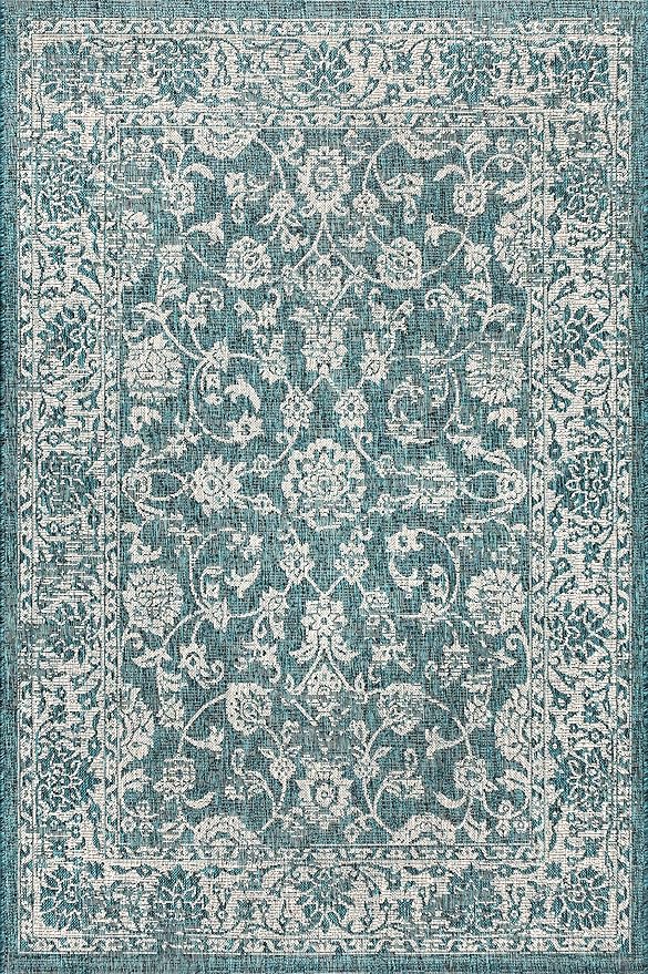 JONATHAN Y Weave Floral Indoor Outdoor Area Rug 8X10 Teal/Gray, Tela Bohemian Textured for Backyard, Patio, Porch, Easy-Cleaning, High Traffic, Pet-Friendly, Non-Shedding (SMB100C-8)