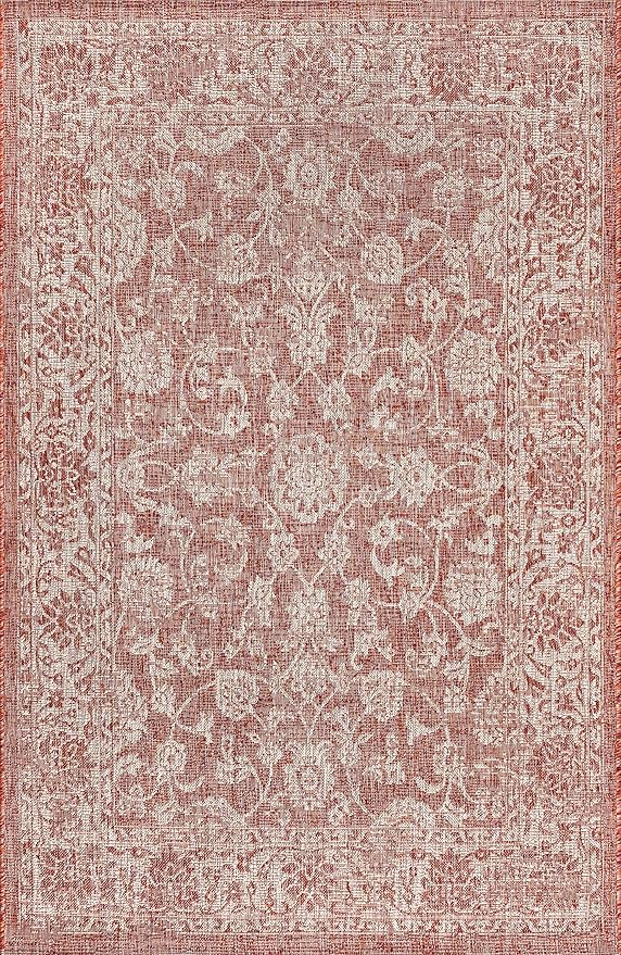 JONATHAN Y Weave Floral Indoor Outdoor Area Rug 6X9 Red/Taupe, Tela Bohemian Textured for Backyard, Patio, Porch, Easy-Cleaning, High Traffic, Pet-Friendly, Non-Shedding (SMB100A-6)