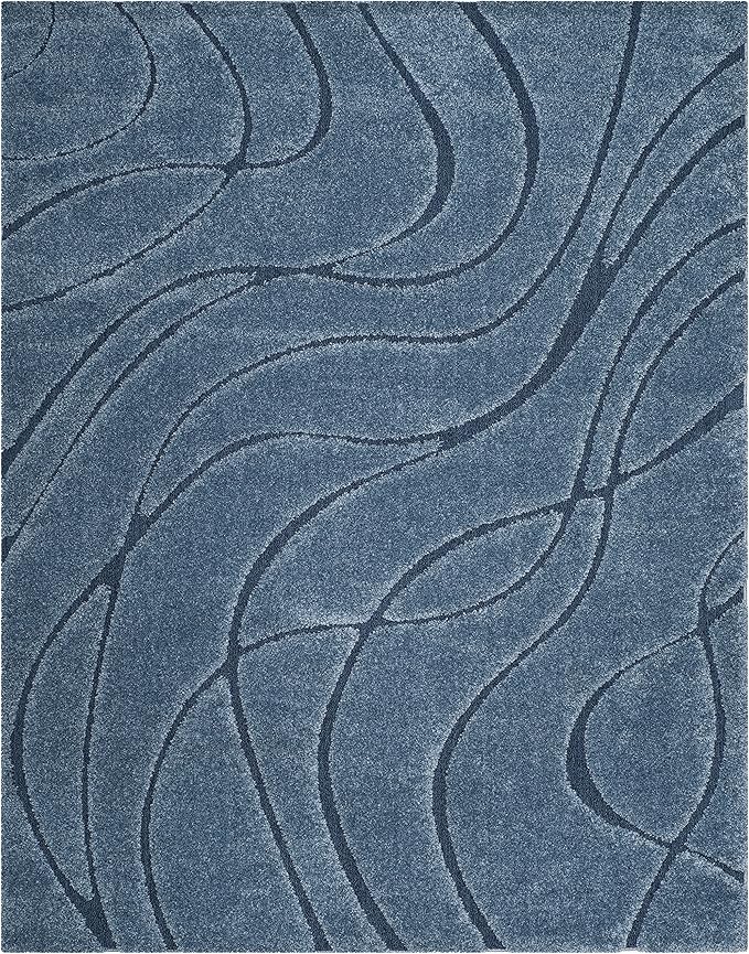 SAFAVIEH Florida Shag Collection Area Rug - 9'6" x 13', Light Blue & Blue, Non-Shedding & Easy Care, 1.2-inch Thick Ideal for High Traffic Areas in Living Room, Bedroom (SG471-6065)